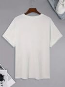 Baskılı Oversize Bisiklet Yaka T-shirt - Beyaz resmi